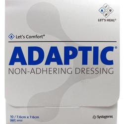 Die Verpackung zeigt ein nicht haftendes Verbandmaterial namens Adaptic.
